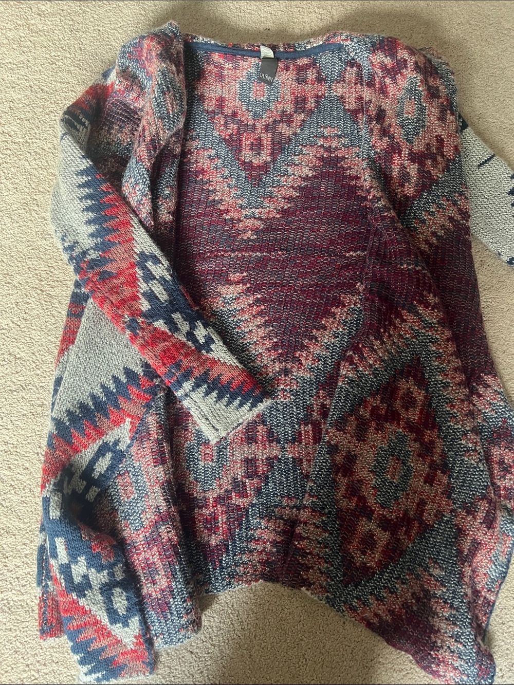 Aztec cardigan Sweater Tunic - Red, Navy & Gray - Picture 3 of 5